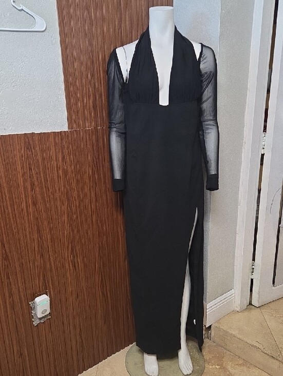 Fashion Nova Dresses & Skirts - Fashion Nova Black Long Sleeve Maxi Dress with Sheer Shoulders